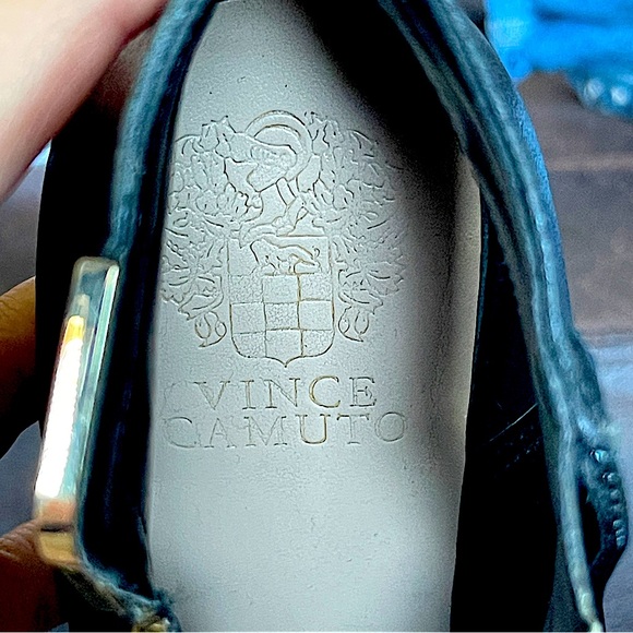 VINCE CAMUTO LEATHER BLACK ANKLE BOOTS WITH GOLD ACCENT - Picture 4 of 7